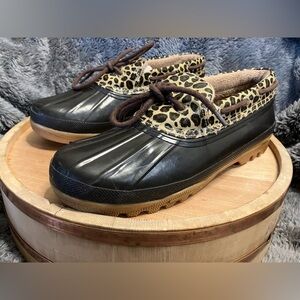 Sperry Womens Saltwater Leopard Print Duck Shoes Low Boots Booties Size 9